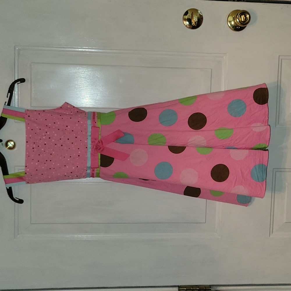 Rare Editions size 7 dress. Pink with polka dots. Grosgrain ribbon trim.